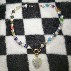 Multicolor Heart Charm Necklace